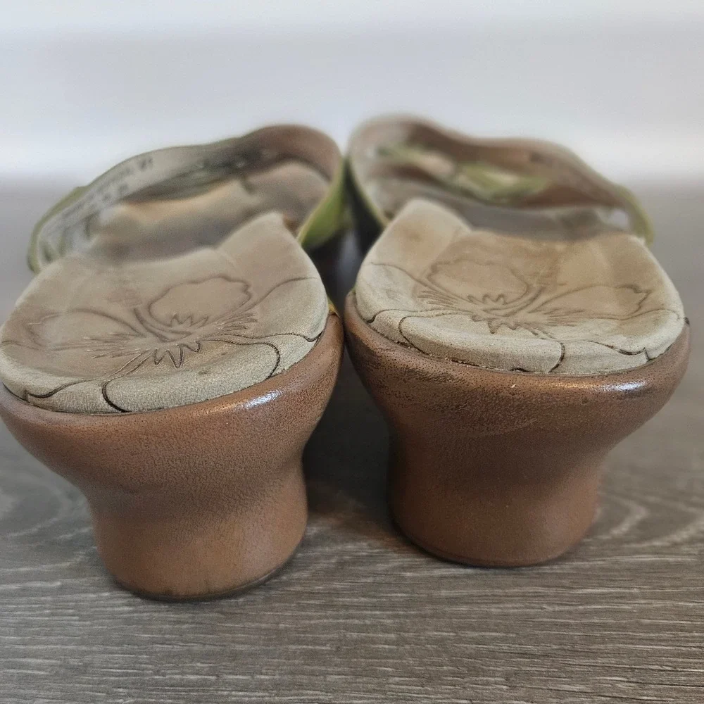 Dansko Women Olive Green Leather Strappy Wedge Sandals Made in Portugal 41 US 10